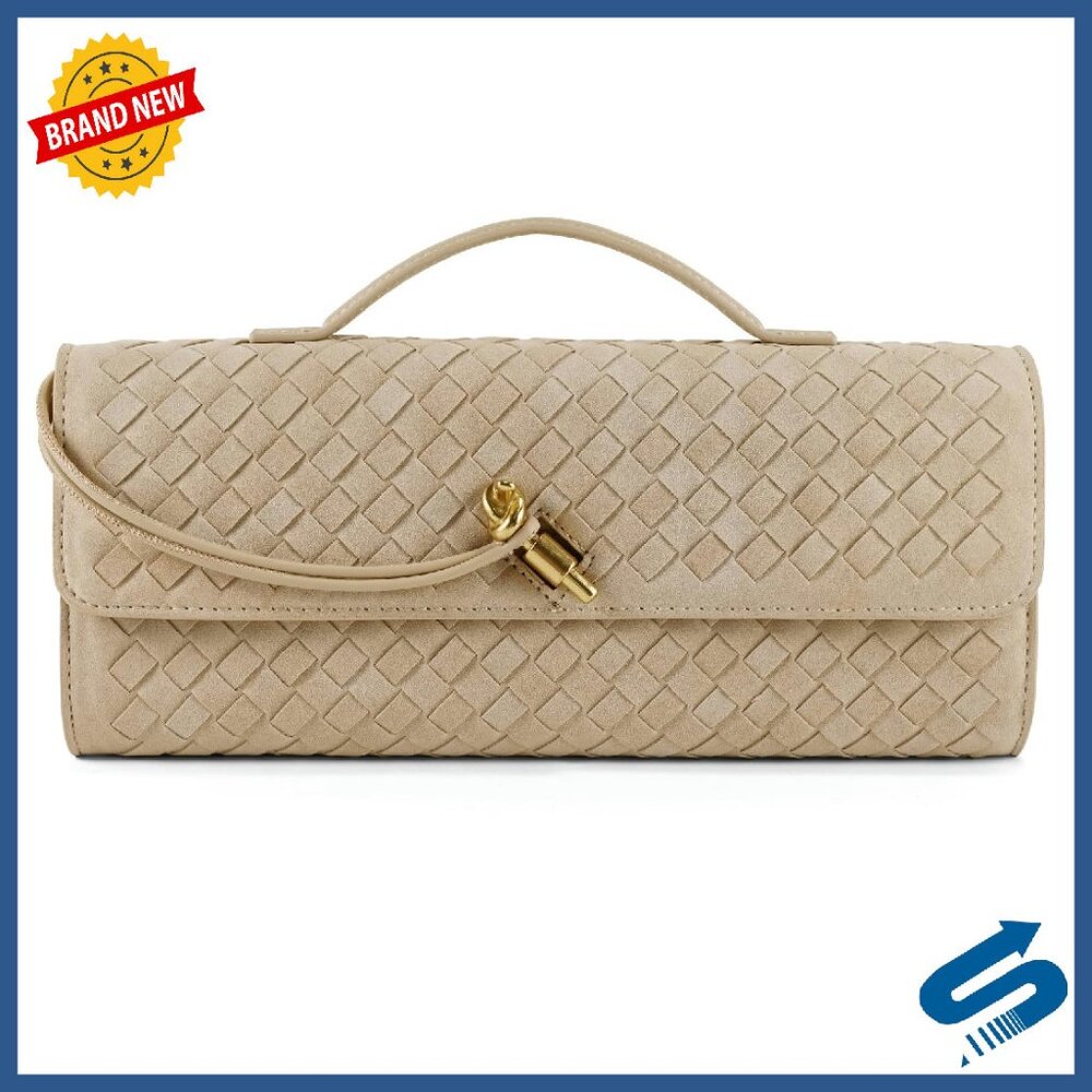 Woven Faux Leather Evening Bag Clutch Satchel Shoulder Handbag